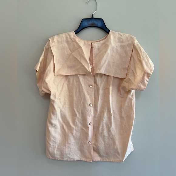 Saks Fifth Avenue Tops - Saks Fifth Avenue Vintage 100% Linen Button-Up Short Sleeved Peach Blouse, 8